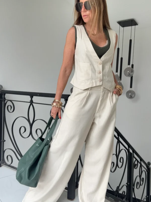 Pantalon sastrero ritta  lino triste crema - Image 6
