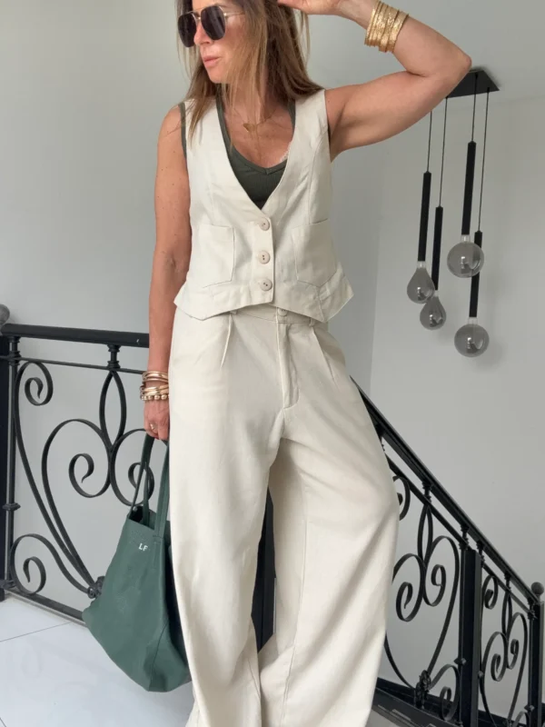 Pantalon sastrero ritta  lino triste crema - Image 7