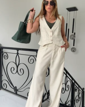 Pantalon sastrero ritta  lino triste crema