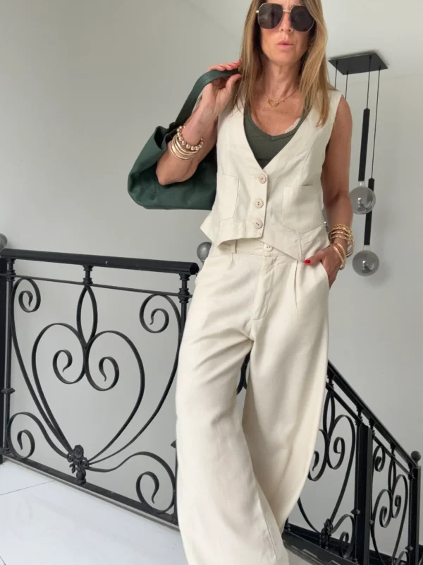 Pantalon sastrero ritta  lino triste crema - Image 9