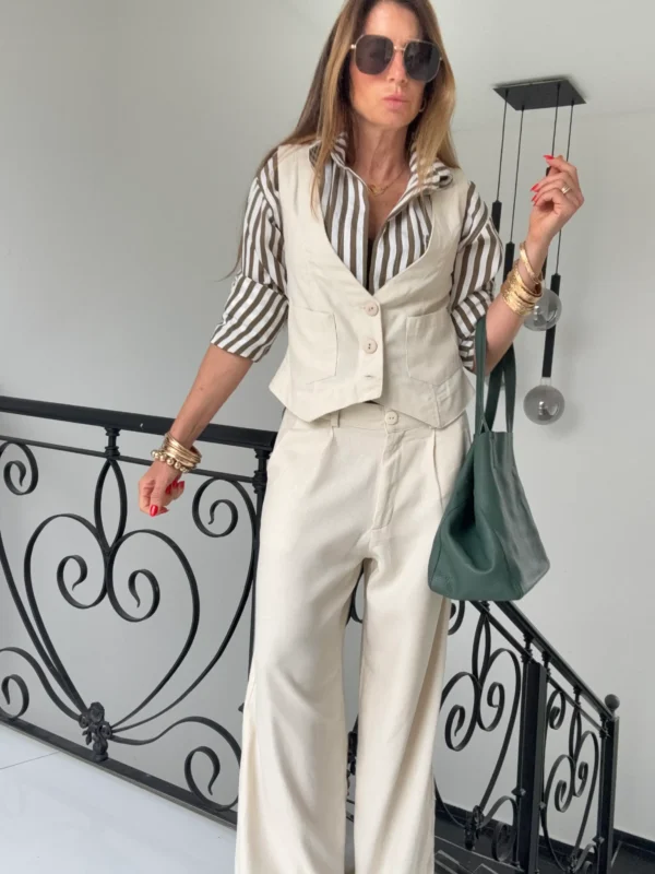 Pantalon sastrero ritta  lino triste crema - Image 16