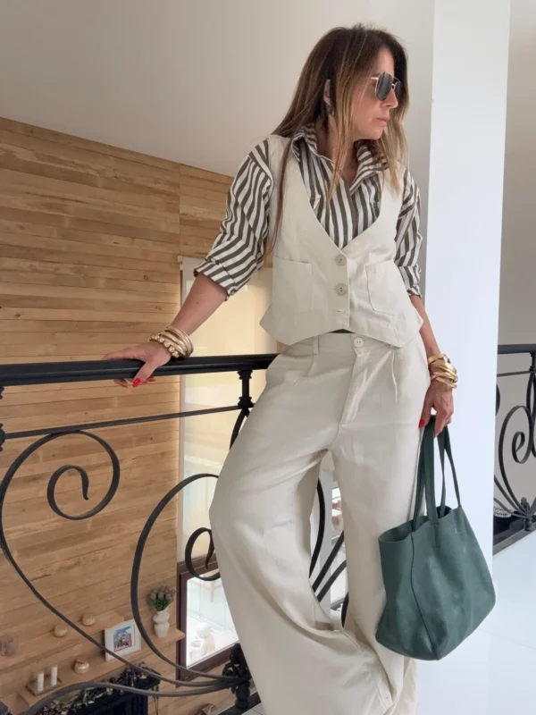 Pantalon sastrero ritta  lino triste crema - Image 20