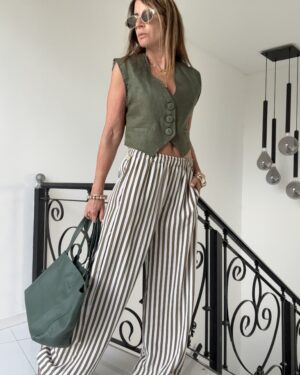 Pantalon pijamero atenea rayado verde y blanco