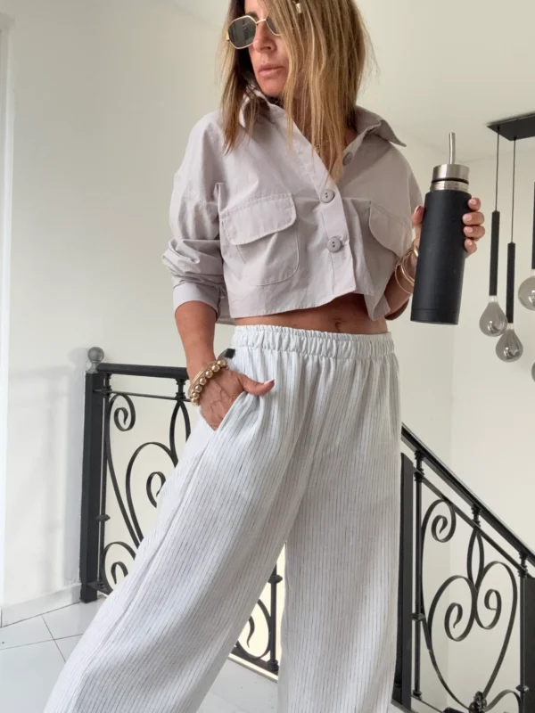 Pantalon pijamero chemea blanco gastado rayitas negras - Image 4