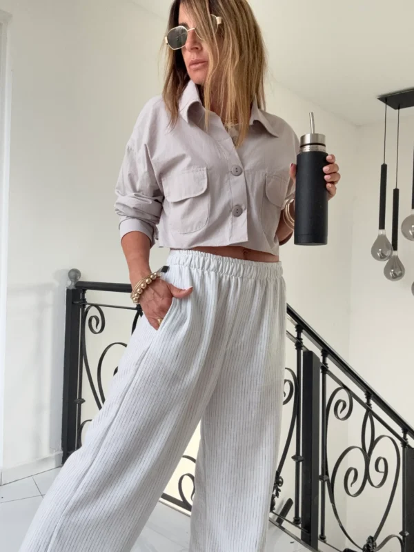 Pantalon pijamero chemea blanco gastado rayitas negras - Image 3
