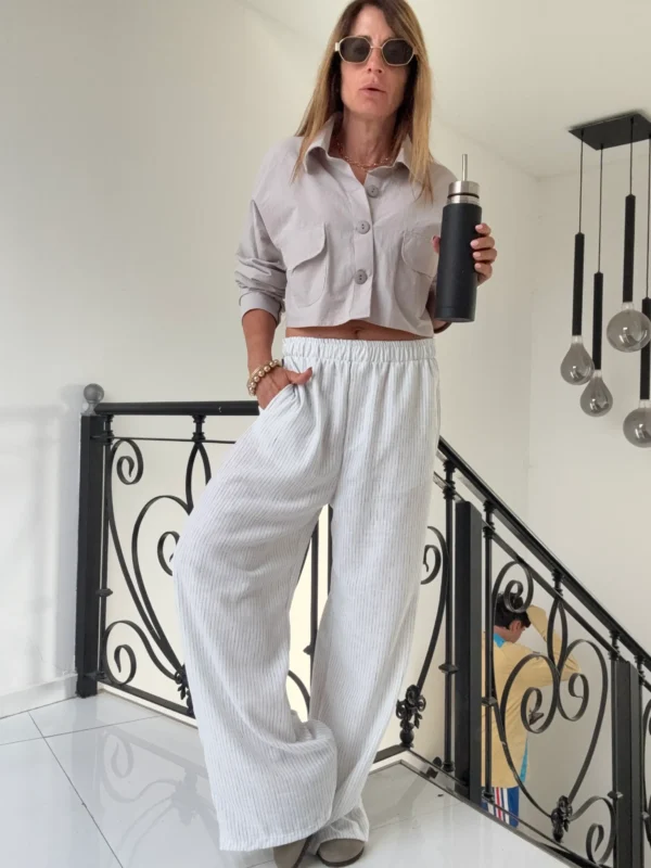 Pantalon pijamero chemea blanco gastado rayitas negras - Image 2