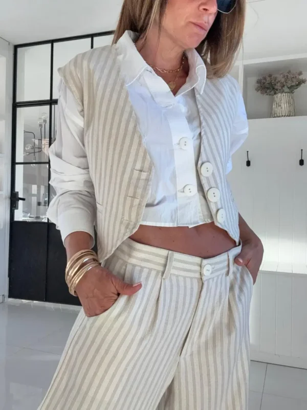 Pantalon Ritta lino dubai rayado arena - Image 4
