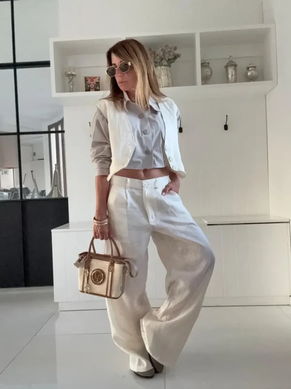 Pantalon sastrero ritta  lino 100% Toscana arena - Image 28