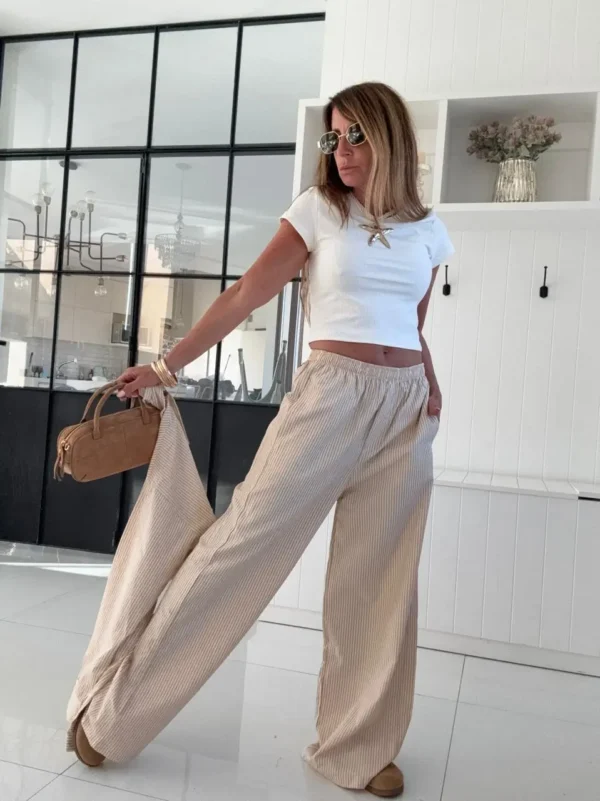 Pantalon pijamero acasia vainilla con rayas mostaza, blanca y gris - Image 4