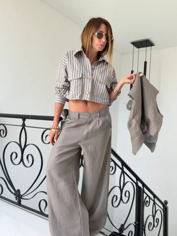 Pantalon sastrero ritta  lino 100% positano  acero - Image 18
