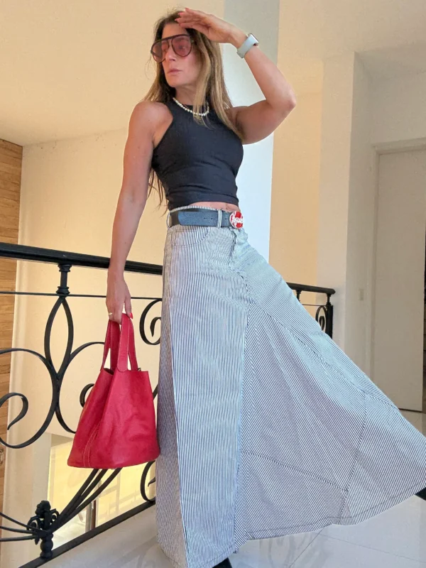 Falda crush gabardina rayada - Image 2