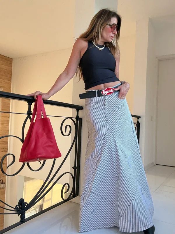 Falda crush gabardina rayada - Image 3