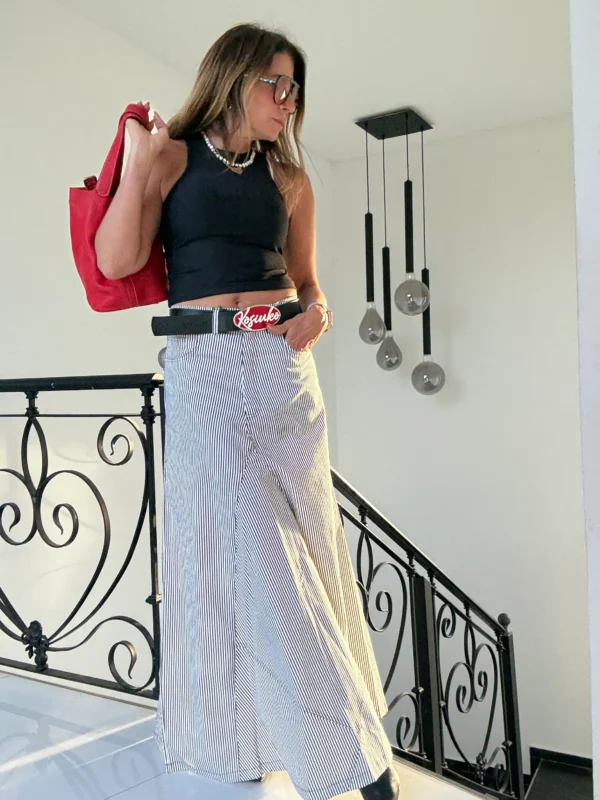 Falda crush gabardina rayada - Image 6