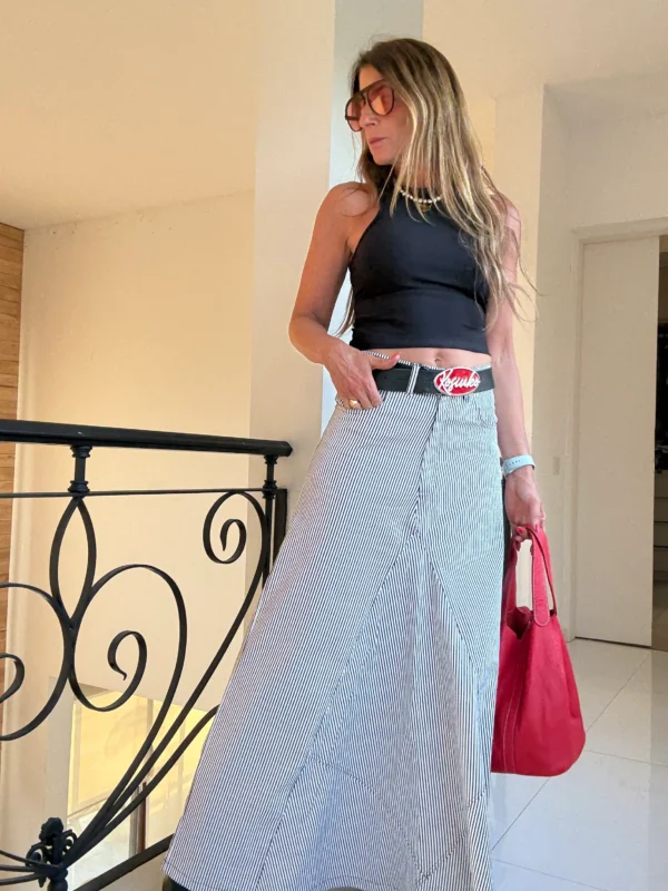 Falda crush gabardina rayada - Image 7