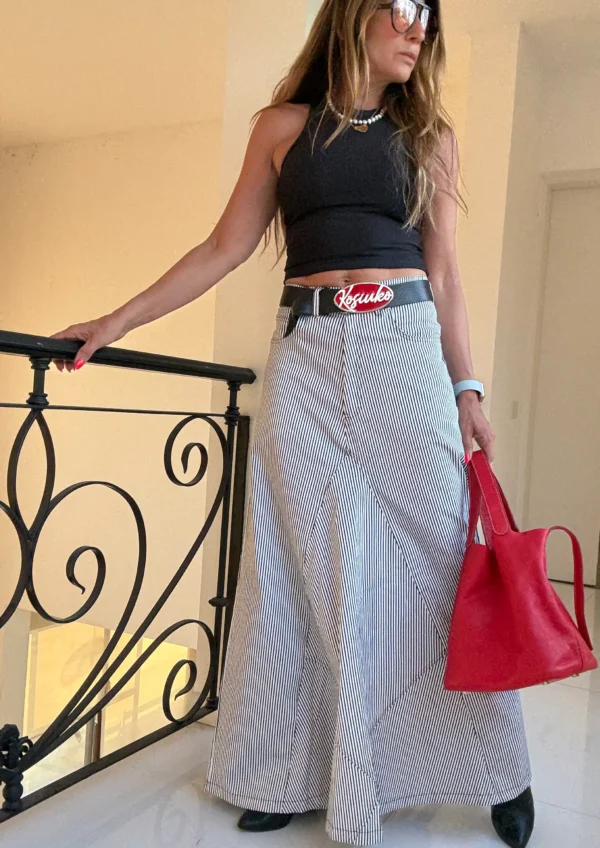 Falda crush gabardina rayada - Image 8