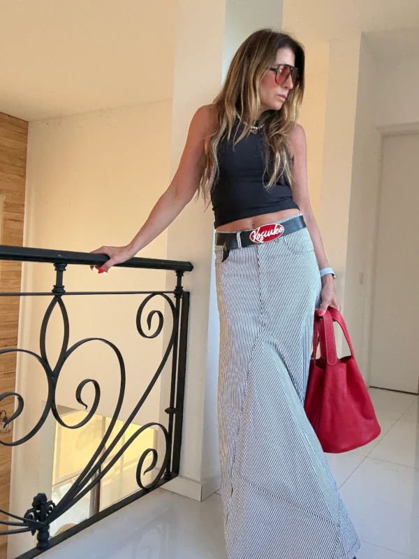 Falda crush gabardina rayada - Image 10