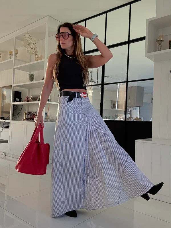 Falda crush gabardina rayada - Image 11