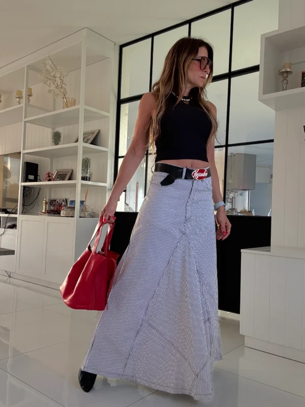 Falda crush gabardina rayada - Image 12