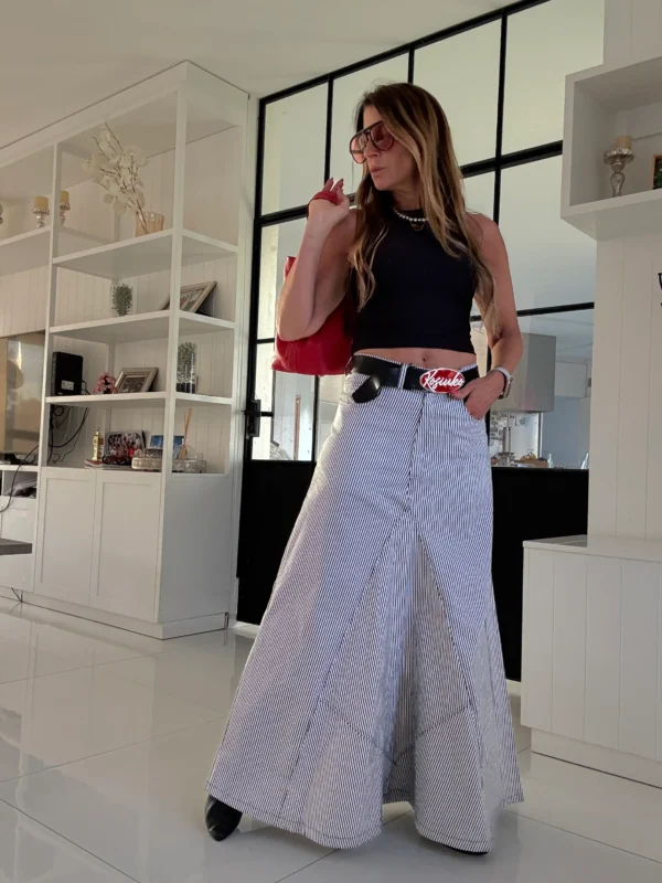 Falda crush gabardina rayada - Image 13