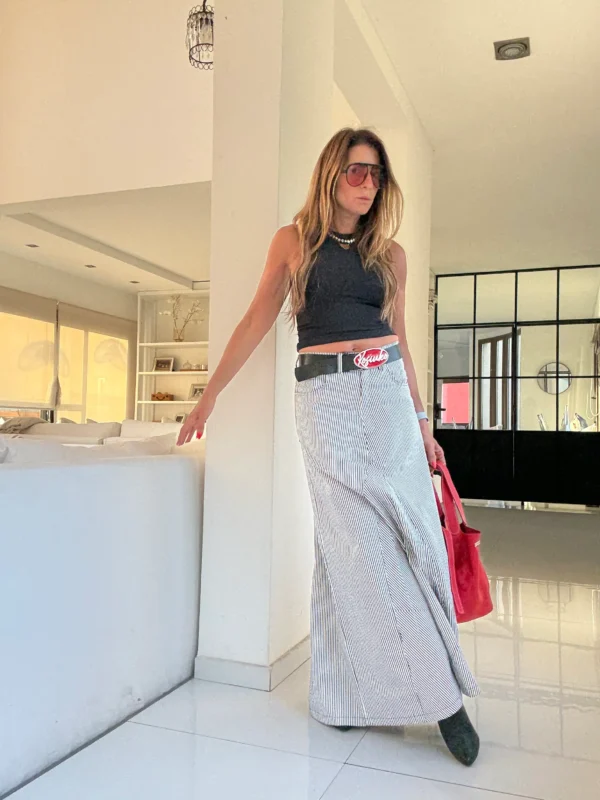 Falda crush gabardina rayada - Image 14