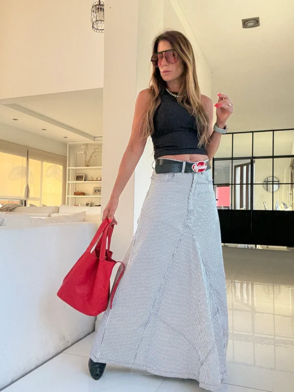 Falda crush gabardina rayada - Image 15