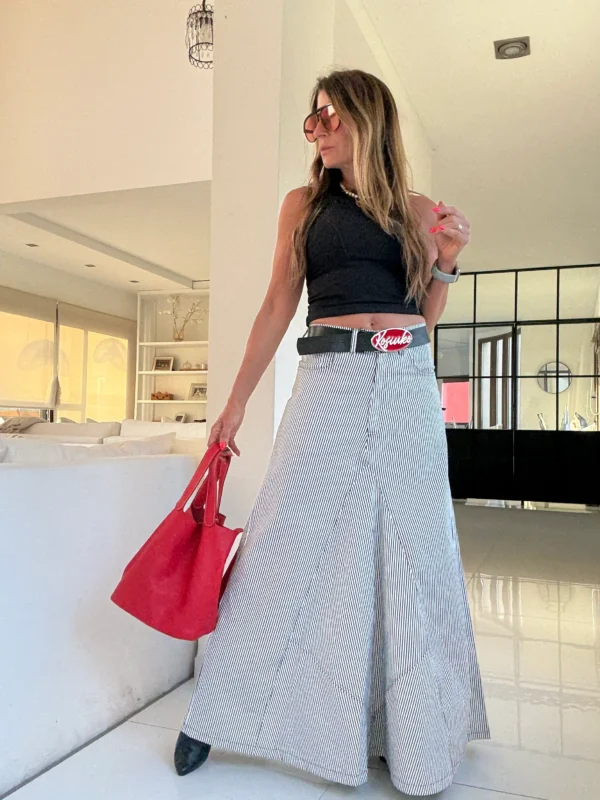 Falda crush gabardina rayada - Image 16