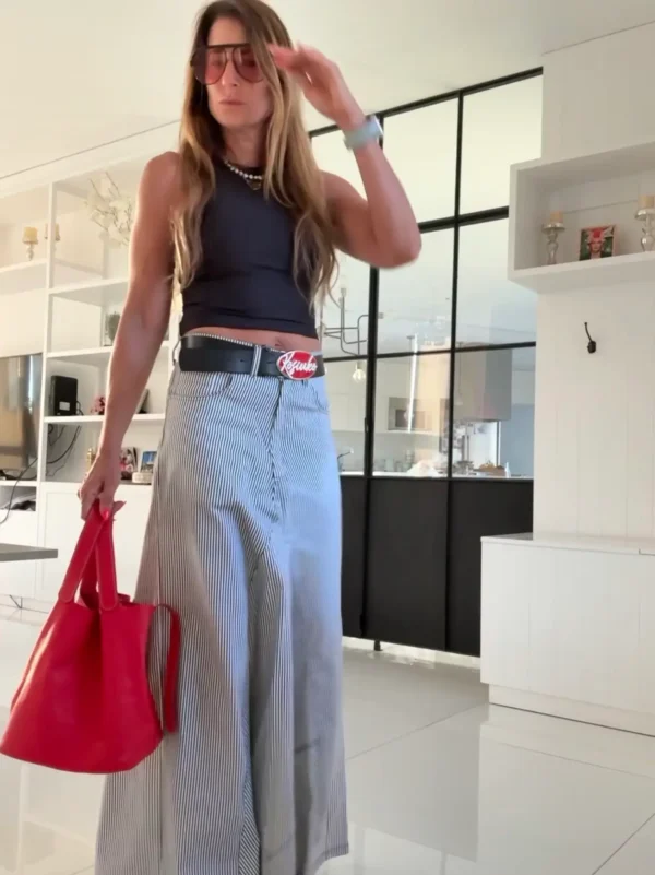 Falda crush gabardina rayada - Image 18