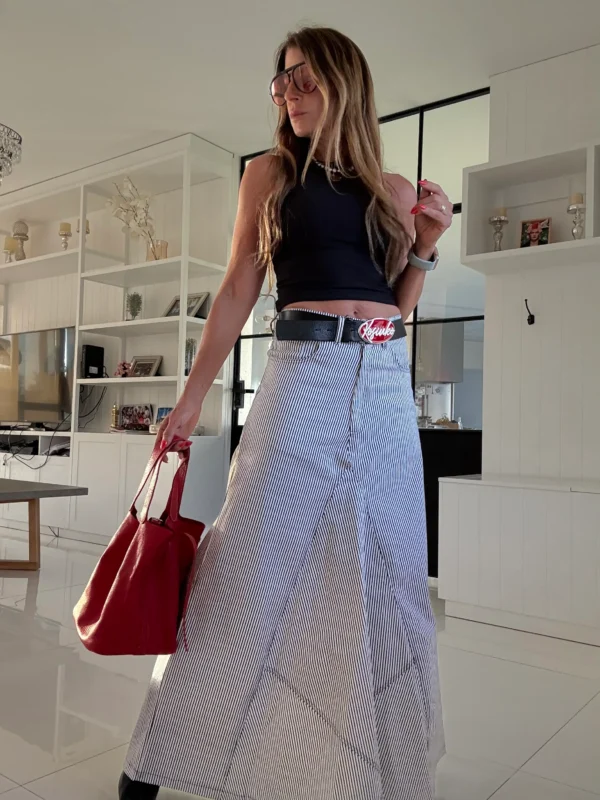 Falda crush gabardina rayada - Image 19