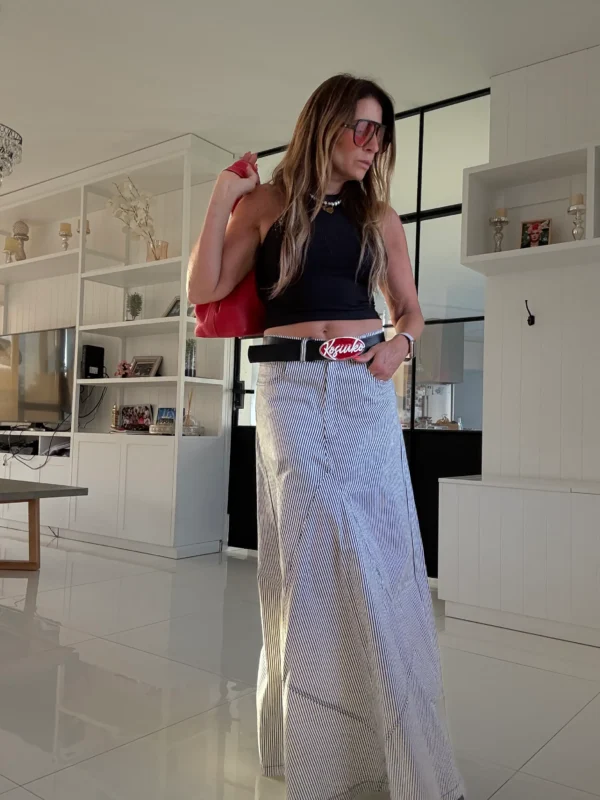 Falda crush gabardina rayada - Image 20