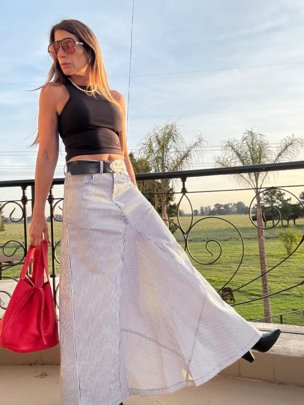 Falda crush gabardina rayada - Image 22