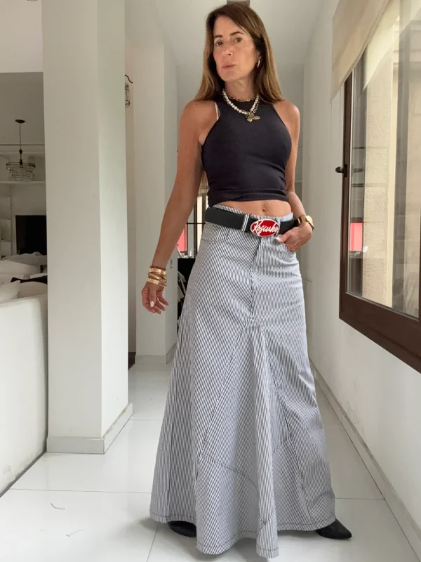 Falda crush gabardina rayada - Image 23