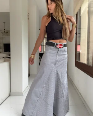 Falda crush gabardina rayada - S