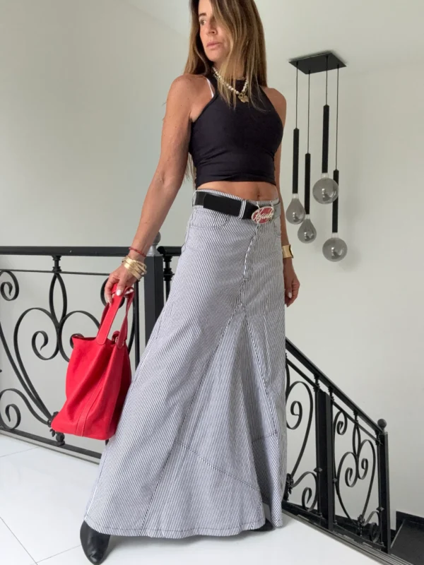 Falda crush gabardina rayada - Image 27