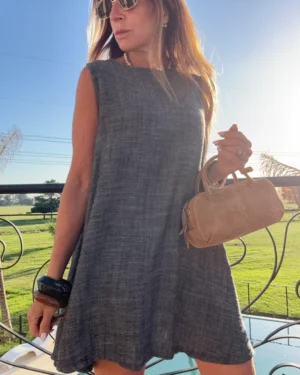Vestido lino y denim negro
