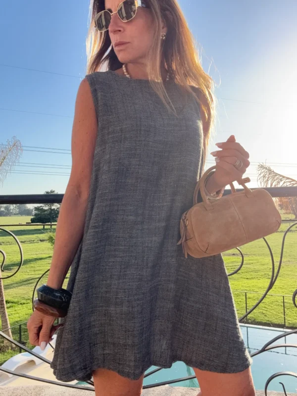 Vestido lino y denim negro