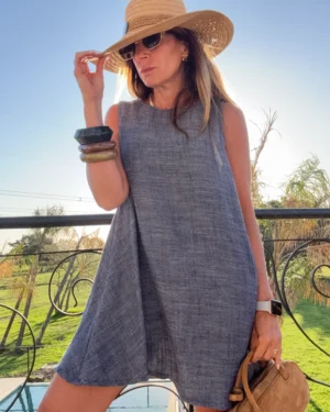 Vestido lino y denim oscuro