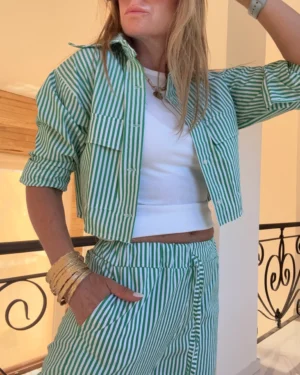 Camisa  Molly poplin rayado verde benetton y blanco