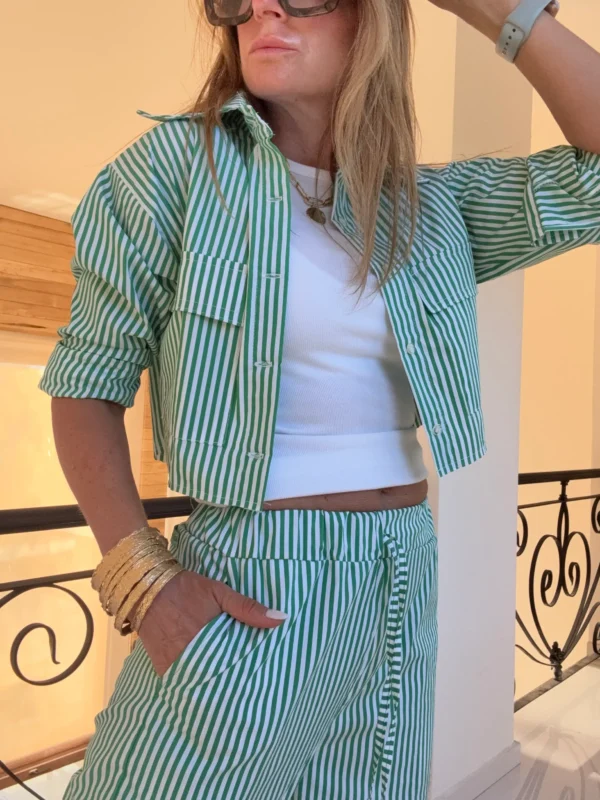 Bermudas poplin rayado verde benetton y blanco - Image 10