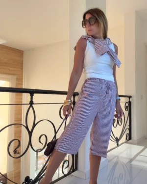Bermudas poplin rayado guinda y blanco