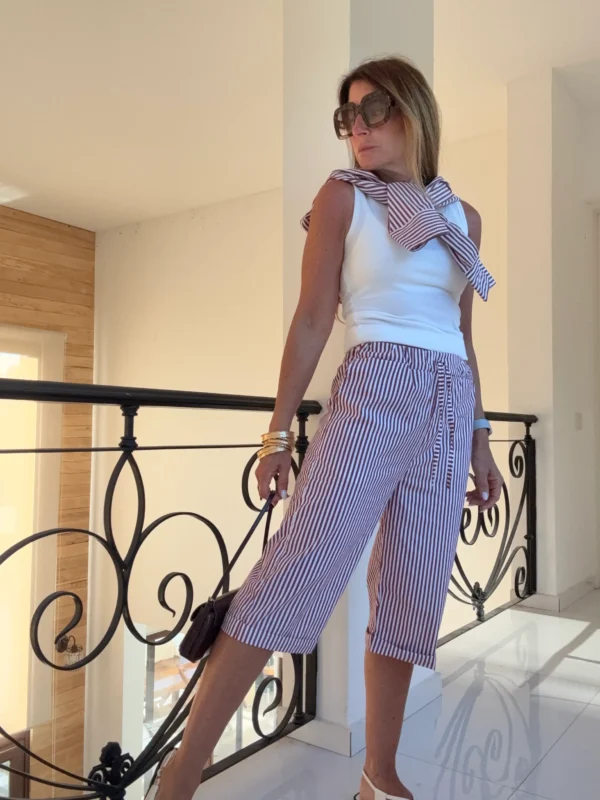 Bermudas poplin rayado guinda y blanco