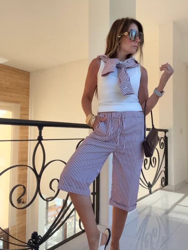 Bermudas poplin rayado guinda y blanco - Image 2
