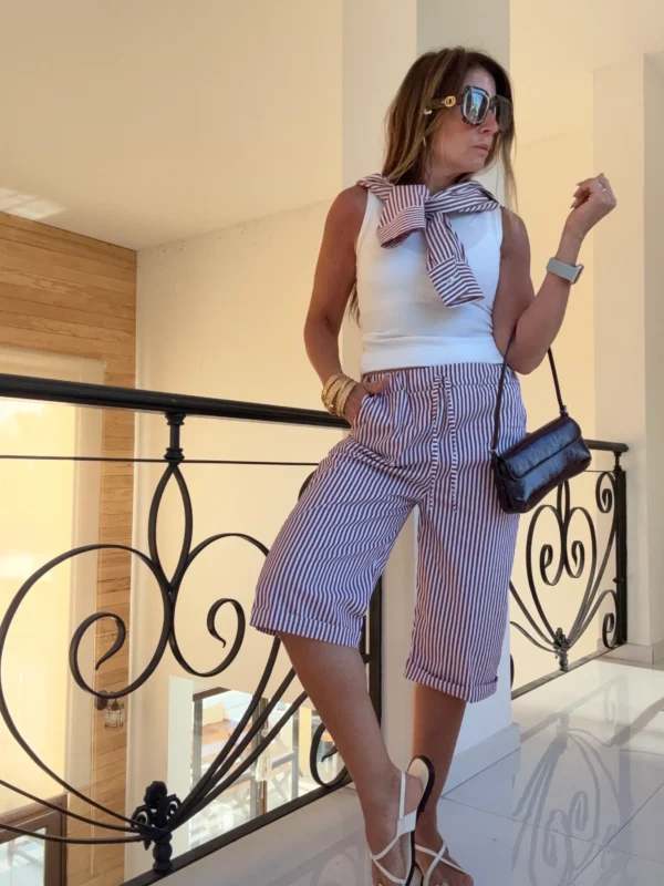 Bermudas poplin rayado guinda y blanco - Image 8