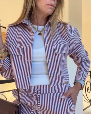 Camisa  Molly poplin rayado guinda y blanco