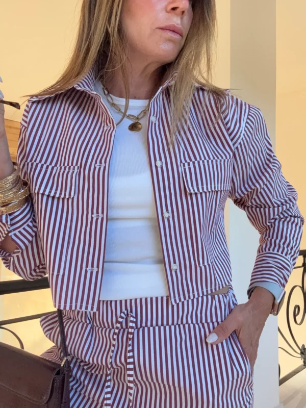 Camisa  Molly poplin rayado guinda y blanco