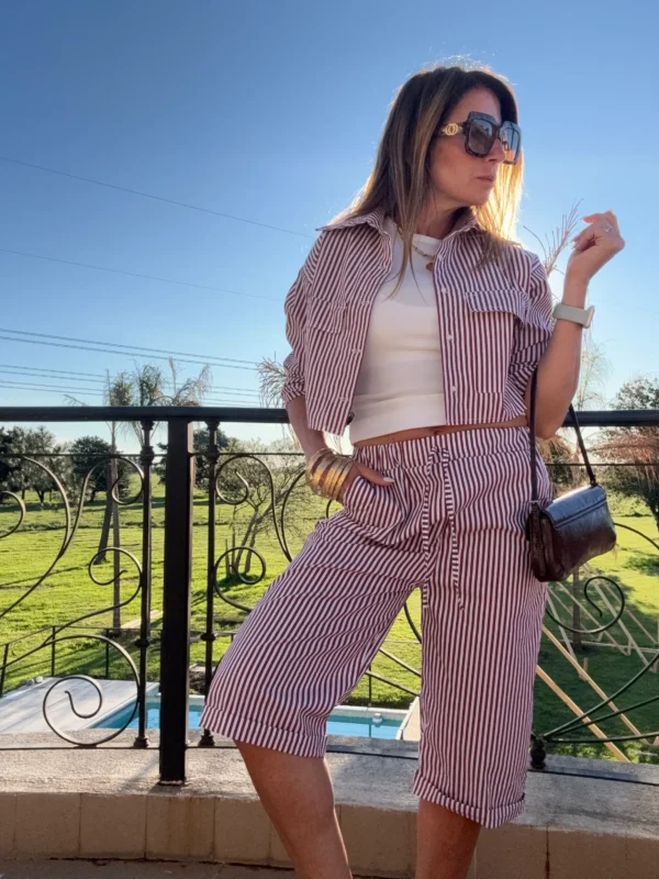 Bermudas poplin rayado guinda y blanco - Image 17