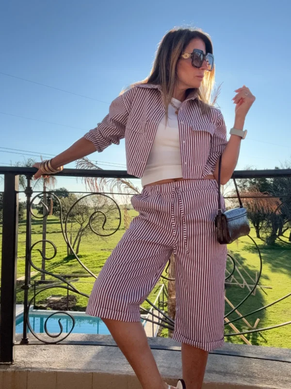 Camisa  Molly poplin rayado guinda y blanco - Image 6