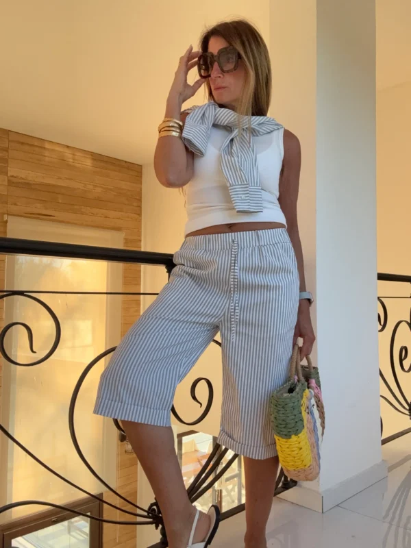 Bermudas poplin rayado gris y blanco - Image 15