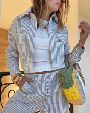Camisa  Molly poplin rayado gris y blanco