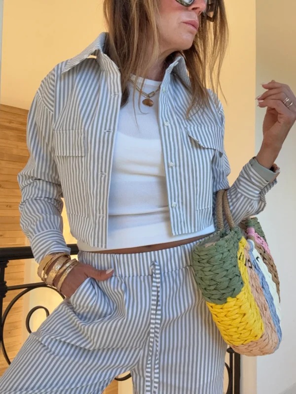 Bermudas poplin rayado gris y blanco - Image 13