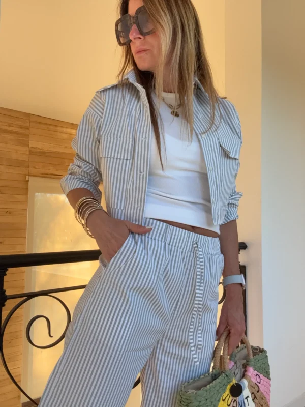 Bermudas poplin rayado gris y blanco - Image 11